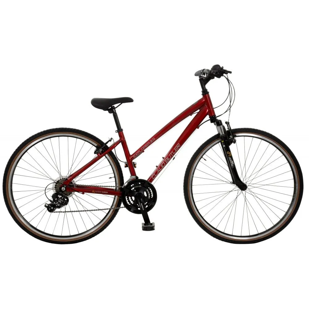 uPRISE Bikes Claud Butler Explorer 2.0 Low Step Women's Hybrid Bike - Red | Price match, 365 day return s, 18-Month Warranty, Finance Available & Free UK Delivery