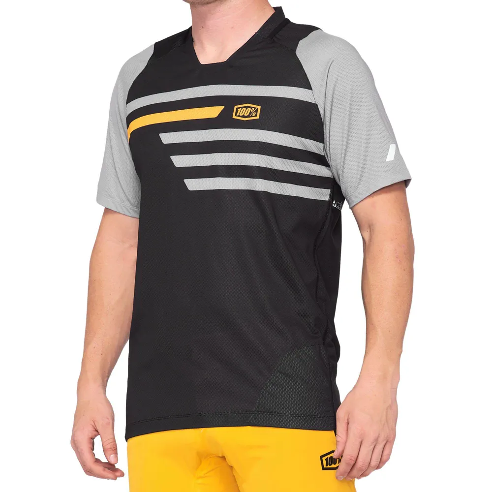 uPRISE Bikes 100 Percent Celium Short Sleeve Jersey - Black/Mustard | Price match, 365 day return s, 18-Month Warranty, Finance Available & Free UK Delivery