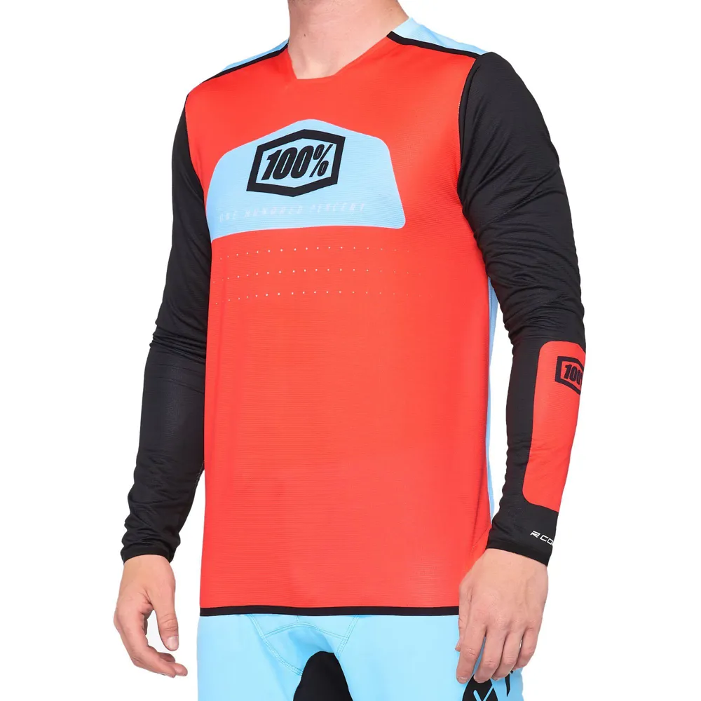 uPRISE Bikes 100 Percent R-Core X Long Sleeve Jersey - Fluo Red/Black | Price match, 365 day return s, 18-Month Warranty, Finance Available & Free UK Delivery