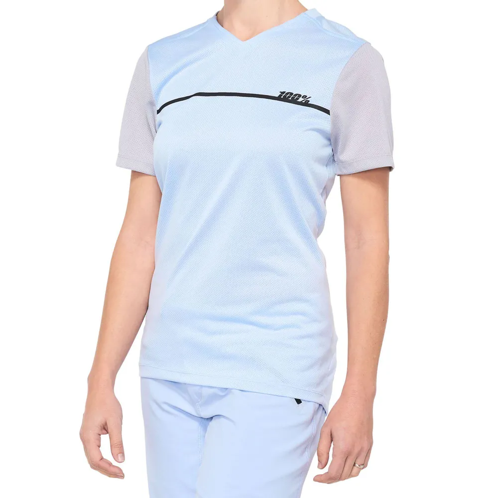 uPRISE Bikes 100 Percent Ridecamp Womens Short Sleeve Jersey - Powder Blue/Grey | Price match, 365 day return s, 18-Month Warranty, Finance Available & Free UK Delivery