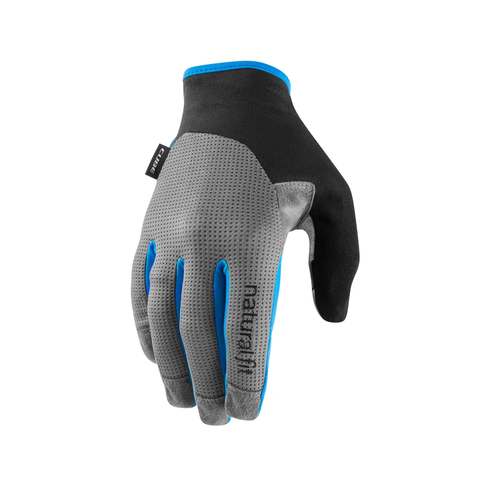 uPRISE Bikes Cube X Natural Fit Long Finger Gloves - Grey/Blue | Price match, 365 day return s, 18-Month Warranty, Finance Available & Free UK Delivery