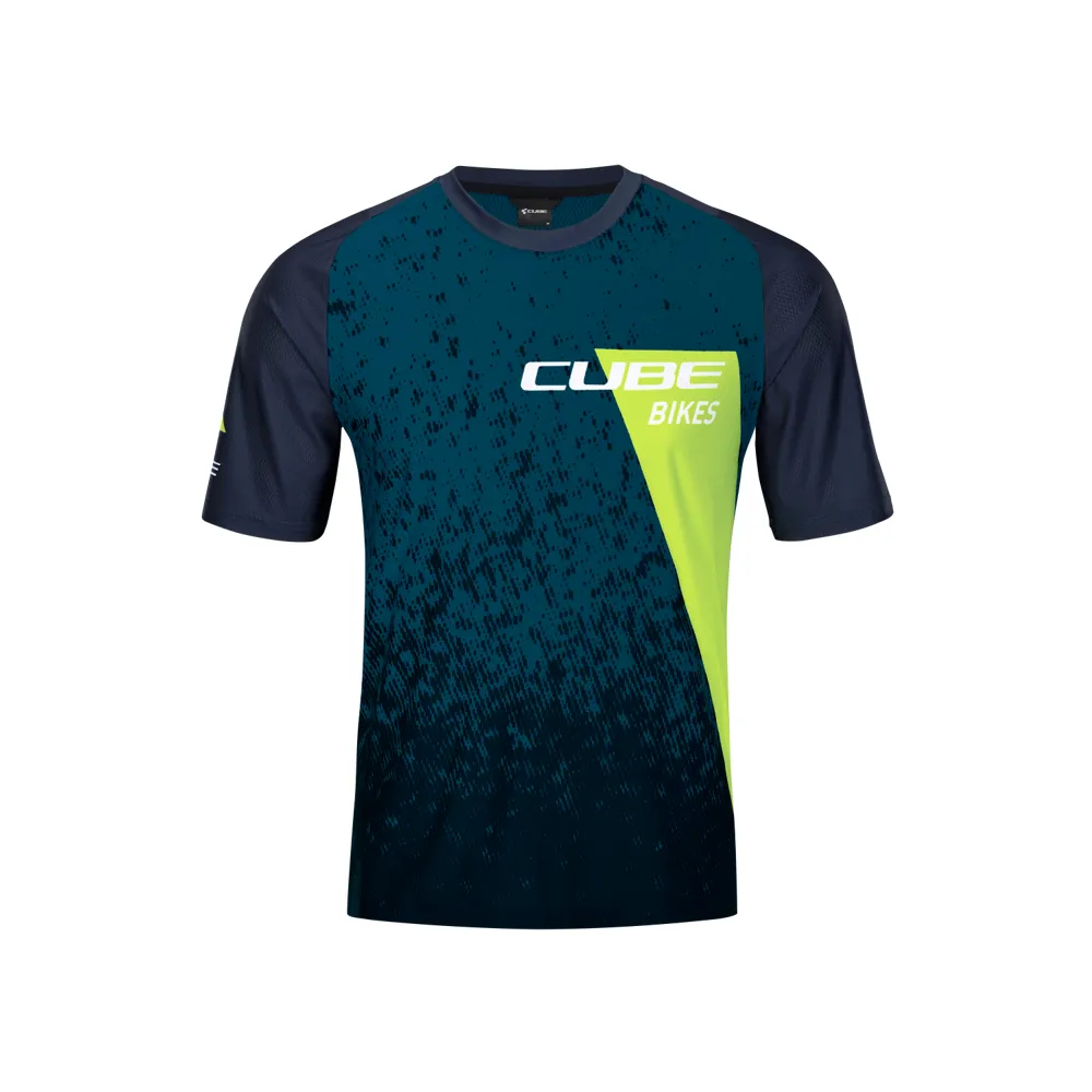 uPRISE Bikes Cube Edge Round Neck Short Sleeve Jersey - Blue/Lime | Price match, 365 day return s, 18-Month Warranty, Finance Available & Free UK Delivery