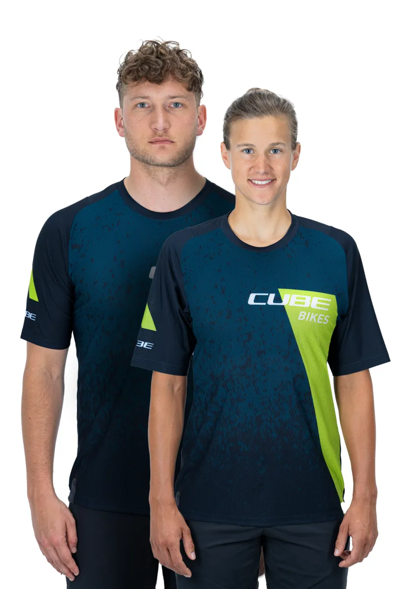 Cube Edge Round Neck Short Sleeve Jersey - Blue/Lime -1