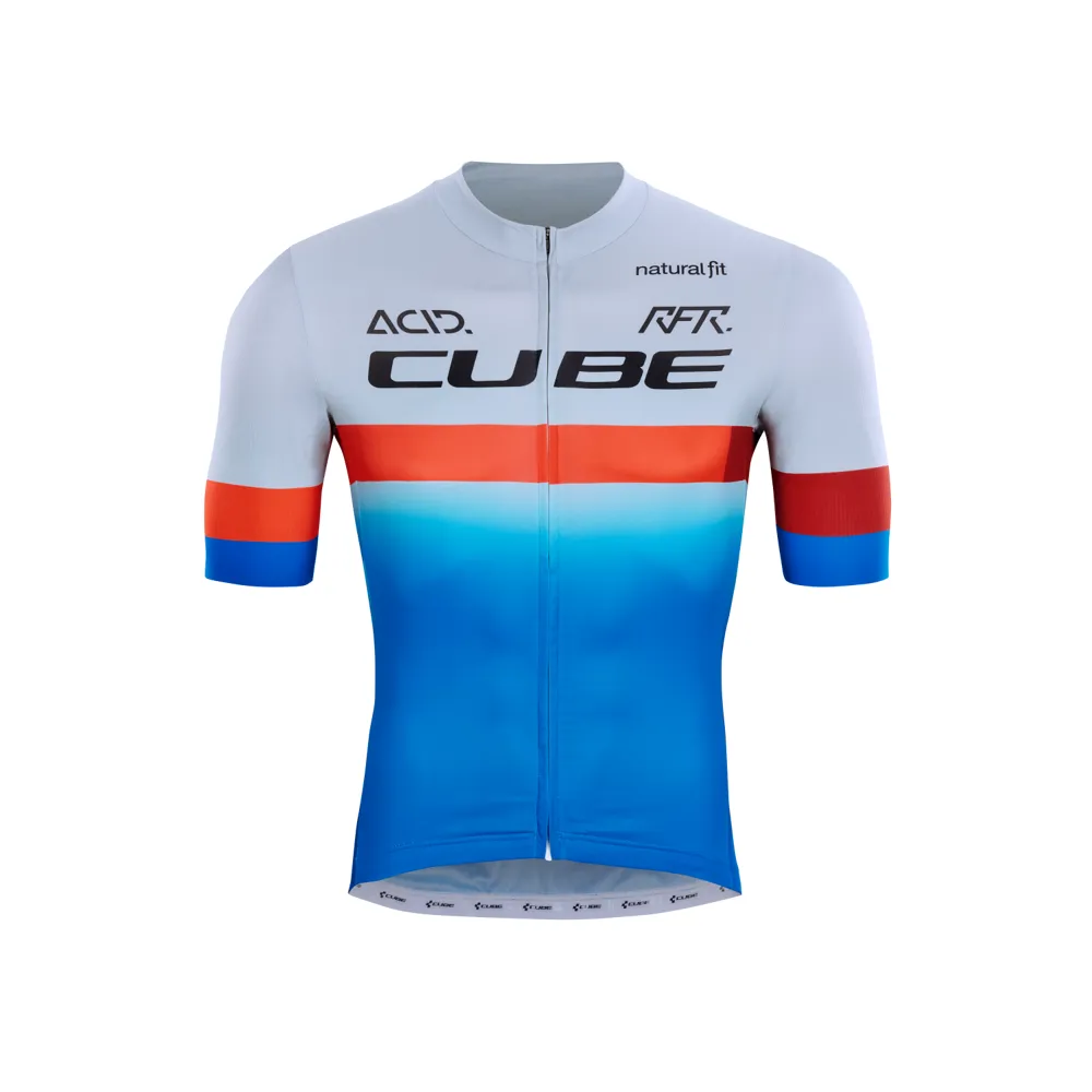 uPRISE Bikes Cube Teamline Short Sleeve Jersey - Blue/Red/Grey | Price match, 365 day return s, 18-Month Warranty, Finance Available & Free UK Delivery