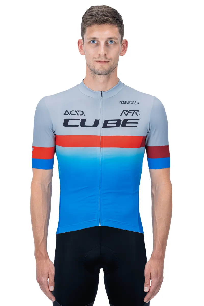 Cube Teamline Short Sleeve Jersey - Blue/Red/Grey -1