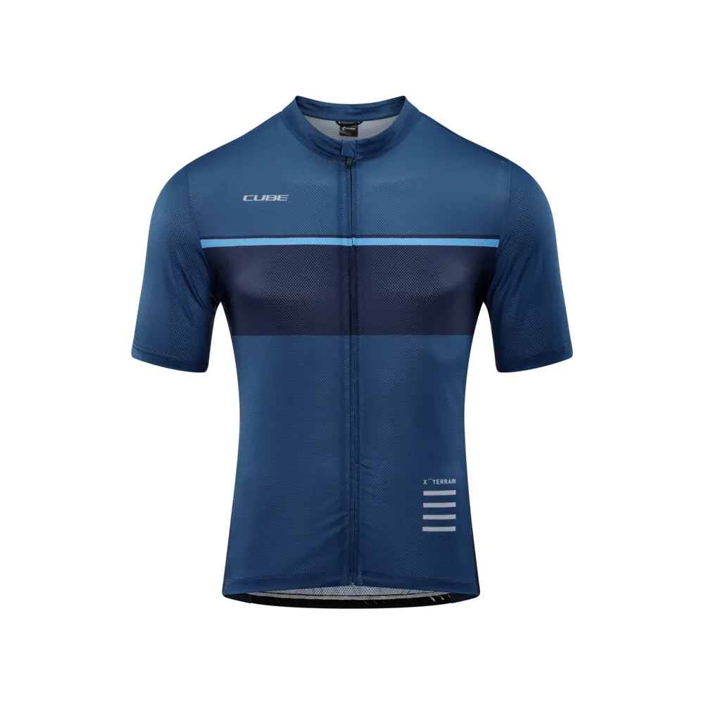 uPRISE Bikes Cube ATX Full Zip Men's Short Sleeve Jersey - Blue | Price match, 365 day return s, 18-Month Warranty, Finance Available & Free UK Delivery
