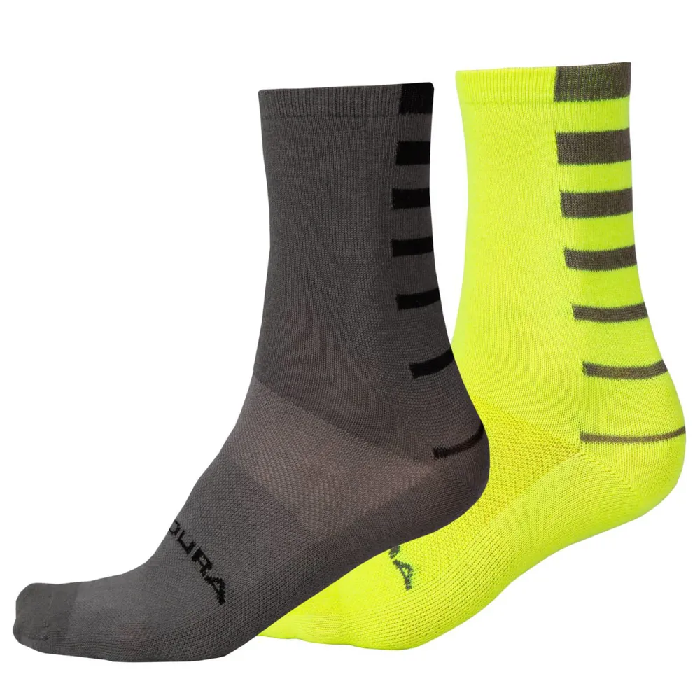 uPRISE Bikes Endura Coolmax Stripe Socks Twin Pack - Hi-Viz Yellow | Price match, 365 day return s, 18-Month Warranty, Finance Available & Free UK Delivery