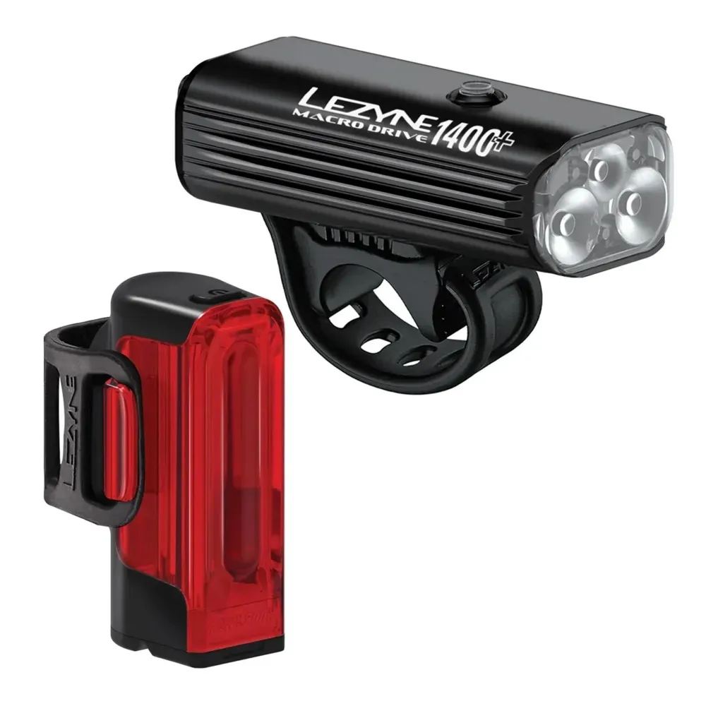 uPRISE Bikes Lezyne Macro Drive 1400+ / Strip Drive Pro 400+ Light Set - Black | Price match, 365 day return s, 18-Month Warranty, Finance Available & Free UK Delivery