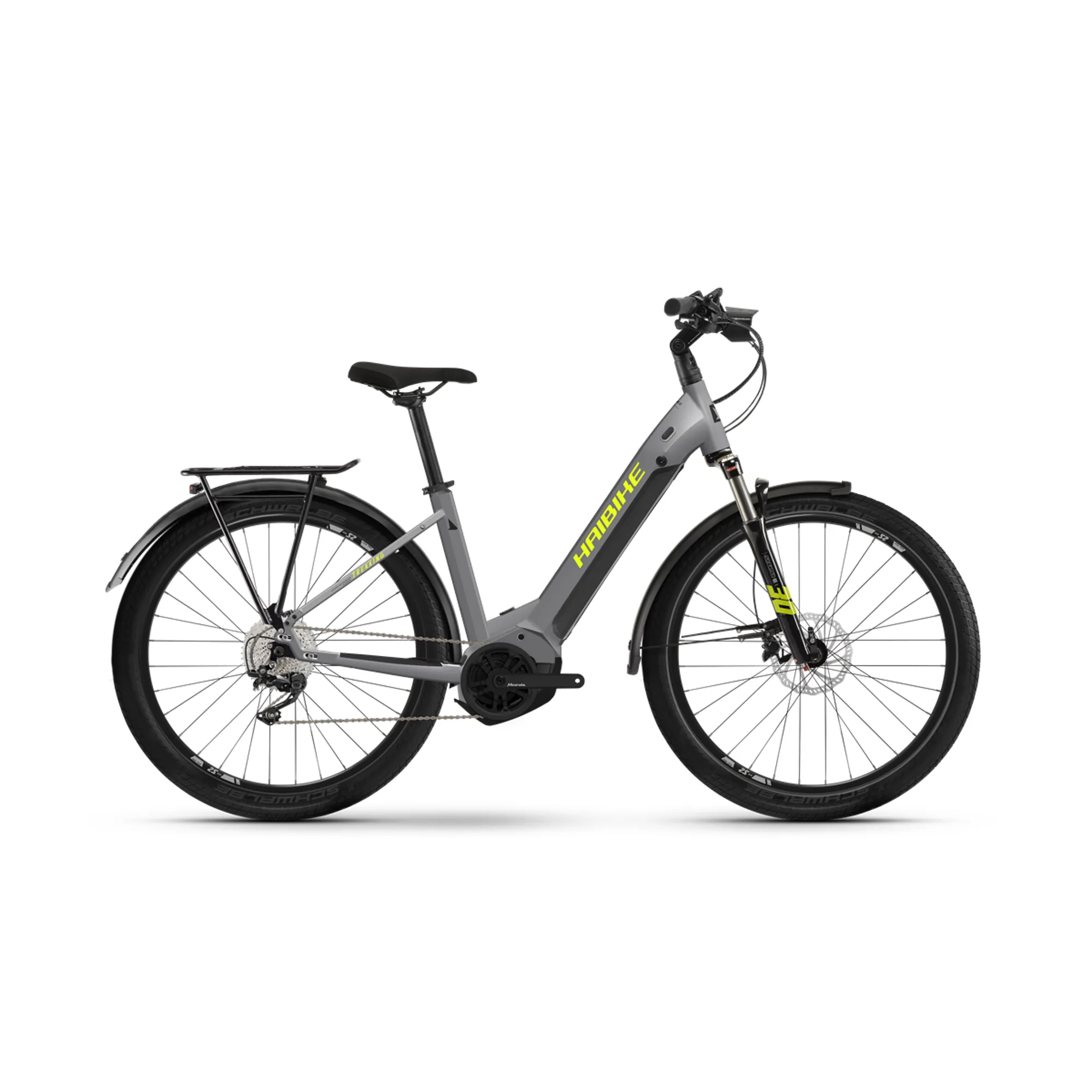 Haibike Trekking 6 Low Electric Hybrid Bike Grey Neon Yellow 46cm