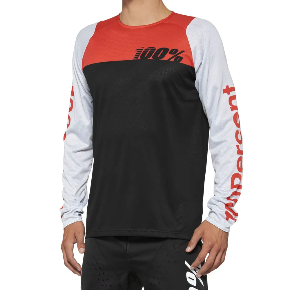 uPRISE Bikes 100 Percent R-Core Men's Long Sleeve Jersey - Black/Racer Red | Price match, 365 day return s, 18-Month Warranty, Finance Available & Free UK Delivery