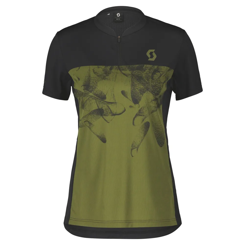 uPRISE Bikes Scott Trail Flow Zip Women's Short Sleeve Jersey - Black/Fir Green | Price match, 365 day return s, 18-Month Warranty, Finance Available & Free UK Delivery