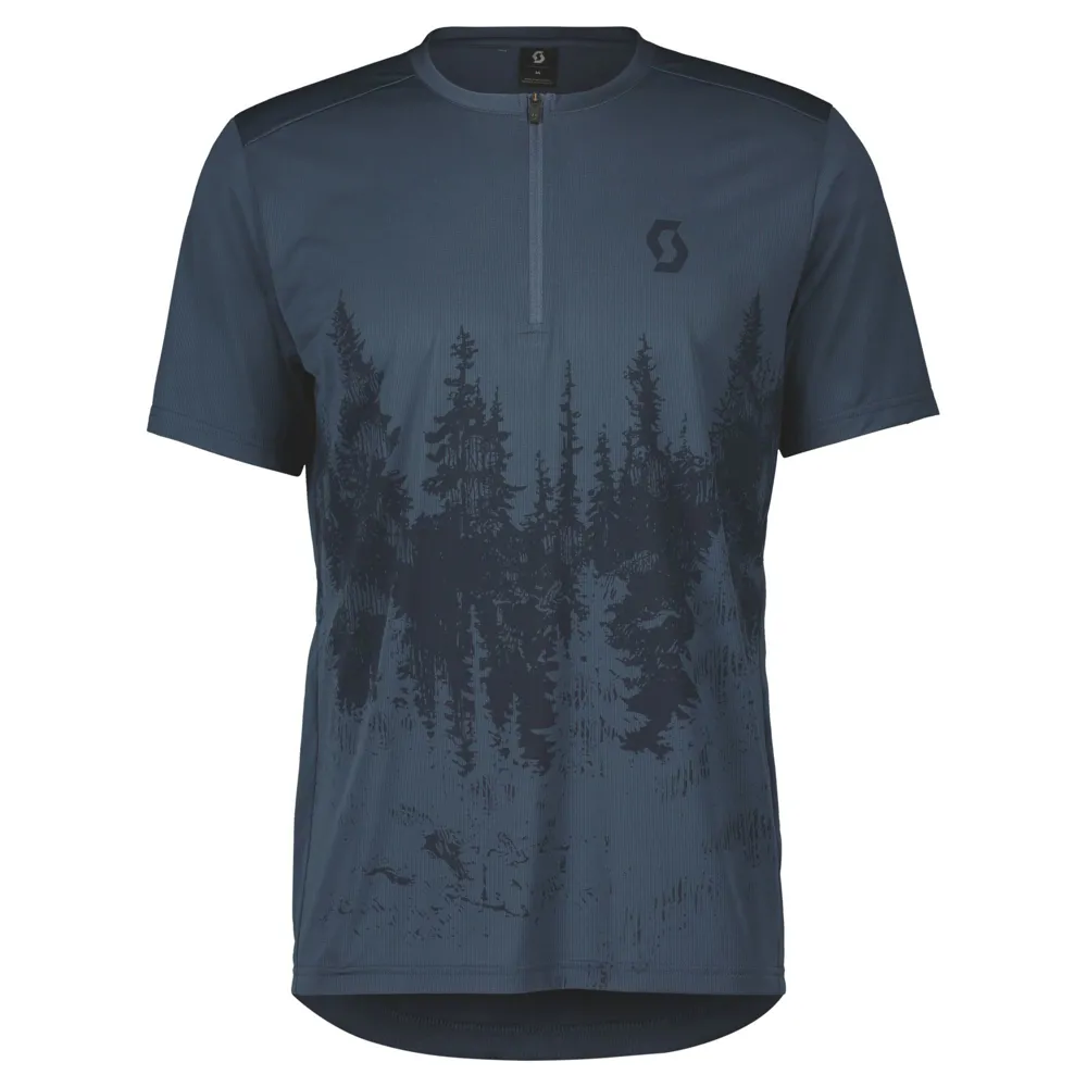 uPRISE Bikes Scott Trail Flow Zip Men's Short Sleeve Jersey - Metal Blue/Dark Blue | Price match, 365 day return s, 18-Month Warranty, Finance Available & Free UK Delivery