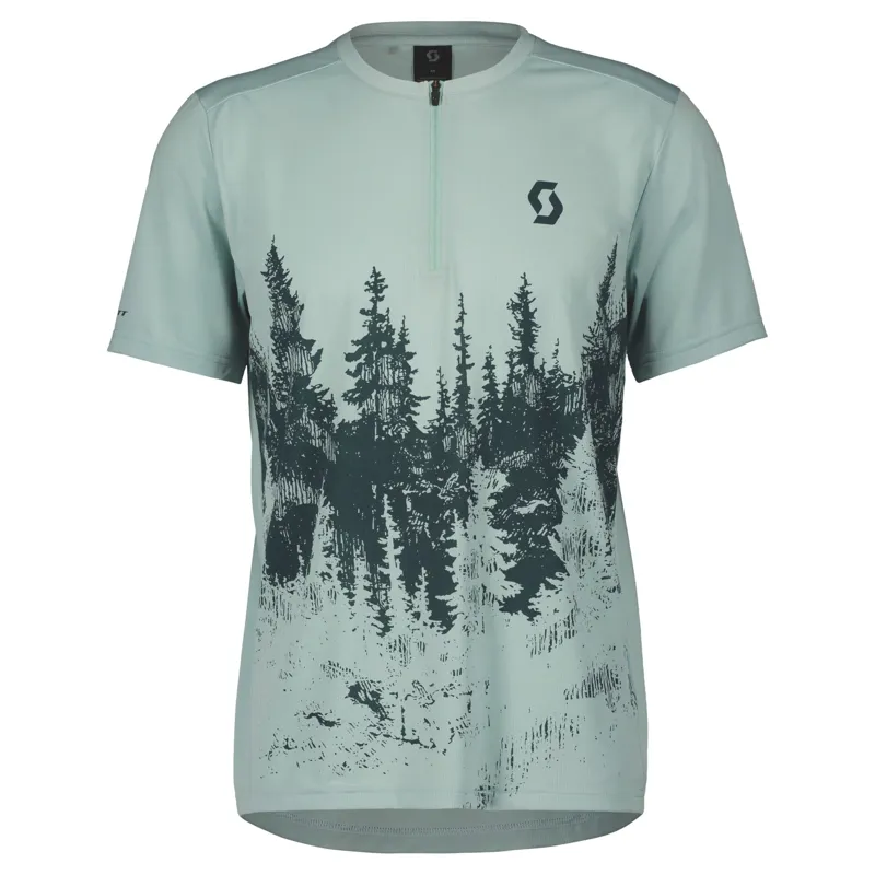 Scott Trail Flow Zip Men's Short Sleeve Jersey - Mineral Green/Aruba Green
