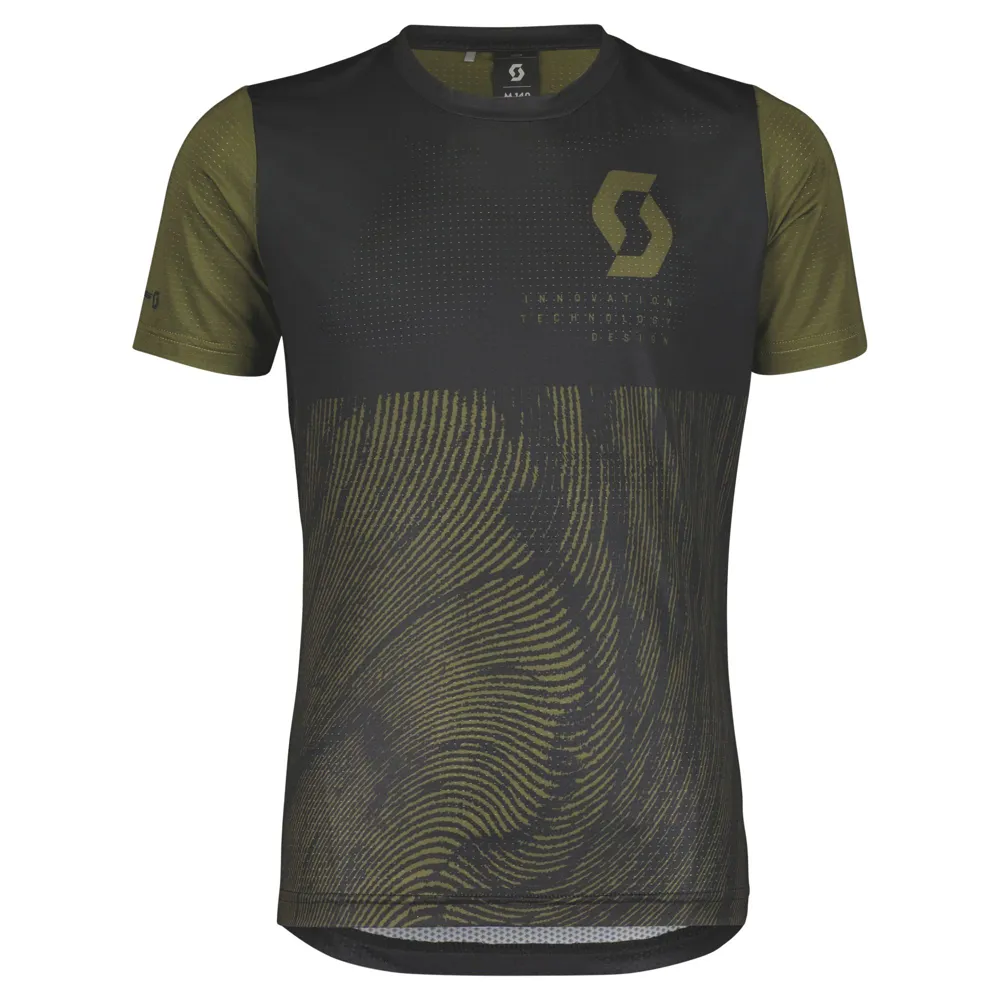 uPRISE Bikes Scott Trail Vertic 10 Junior Short Sleeve Jersey - Black/Fir Green | Price match, 365 day return s, 18-Month Warranty, Finance Available & Free UK Delivery