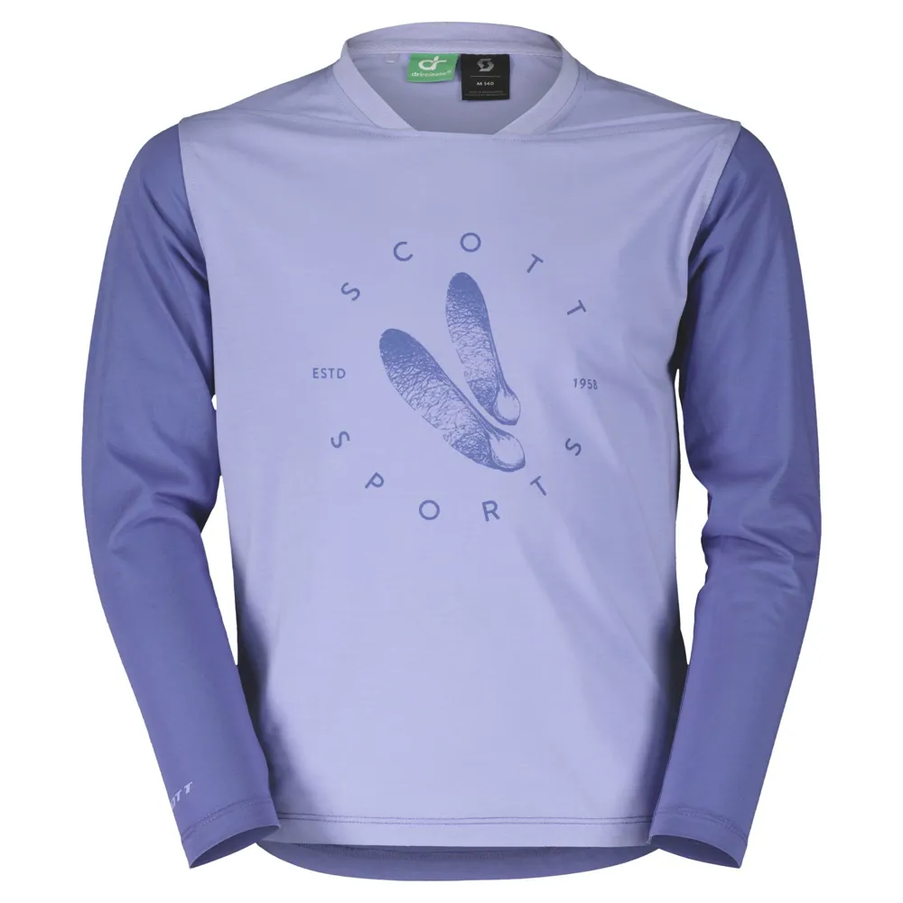 uPRISE Bikes Scott Trail Flow 20 DRI Junior Long Sleeve Jersey - Moon Blue/Dream Blue | Price match, 365 day return s, 18-Month Warranty, Finance Available & Free UK Delivery