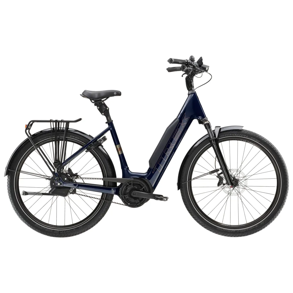 uPRISE Bikes Trek District+ 5 Low Step 800wh 2026 Electric Hybrid Bike - Dark Blue | Price match, 365 day return s, 18-Month Warranty, Finance Available & Free UK Delivery