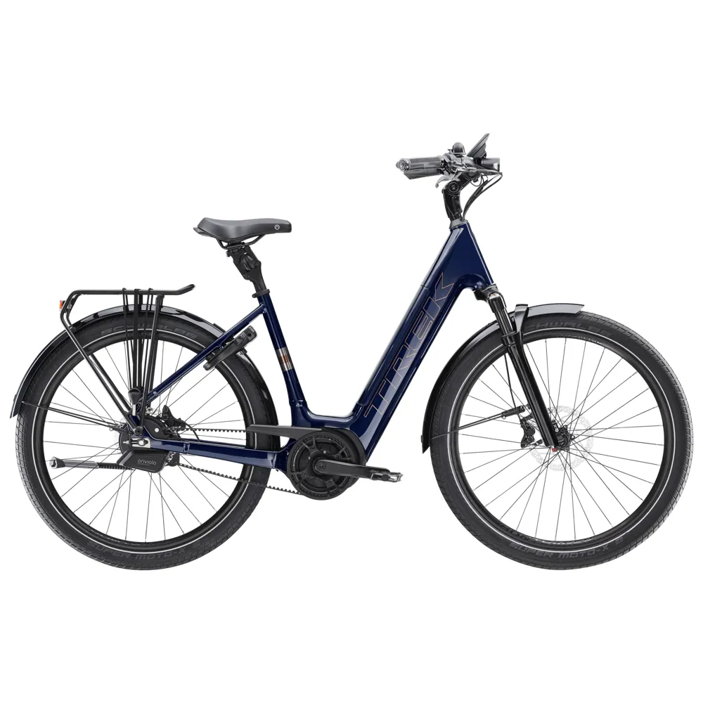 uPRISE Bikes Trek District+ 5 Low Step 400wh 2026 Electric Hybrid Bike - Dark Blue | Price match, 365 day return s, 18-Month Warranty, Finance Available & Free UK Delivery