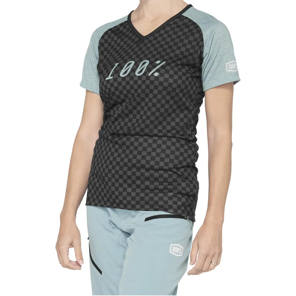 uPRISE Bikes 100 Percent Airmatic Womens Short Sleeve Jersey - Seafoam/Checkers | Price match, 365 day return s, 18-Month Warranty, Finance Available & Free UK Delivery