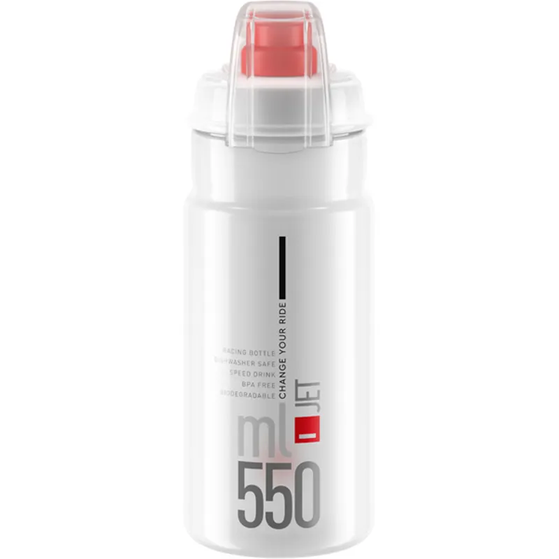 Elite Jet Biodegradable MTB Water Bottle - 550ml - Clear/Red  