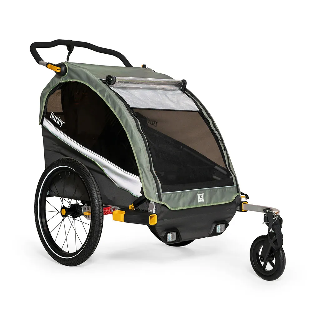 uPRISE Bikes Burley DLite X Child Double Trailer/Stroller - Sage Green | Price match, 365 day return s, 18-Month Warranty, Finance Available & Free UK Delivery