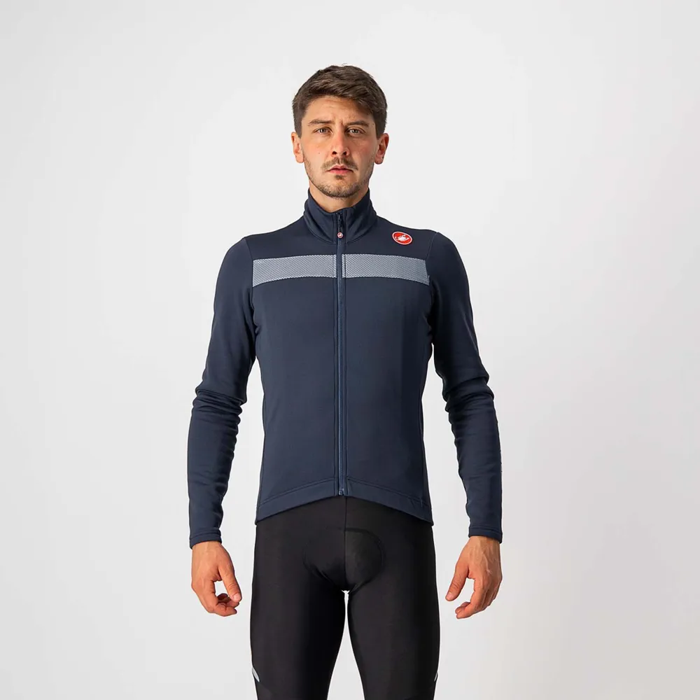 uPRISE Bikes Castelli Puro 3 Thermal Men's Long Sleeve Jersey - Savile Blue/Silver | Price match, 365 day return s, 18-Month Warranty, Finance Available & Free UK Delivery
