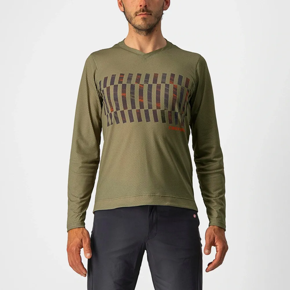 uPRISE Bikes Castelli Trail Tech Men's Long Sleeve T-Shirt - Olive Green/Grey/Orange | Price match, 365 day return s, 18-Month Warranty, Finance Available & Free UK Delivery