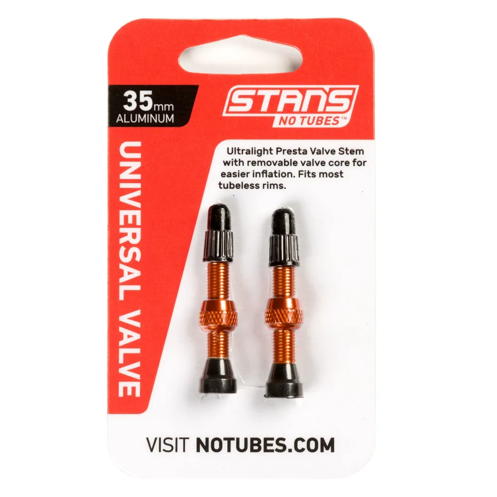 uPRISE Bikes Stans No Tubes Alloy Presta Valves Pair - 35mm - Orange | Price match, 365 day return s, 18-Month Warranty, Finance Available & Free UK Delivery