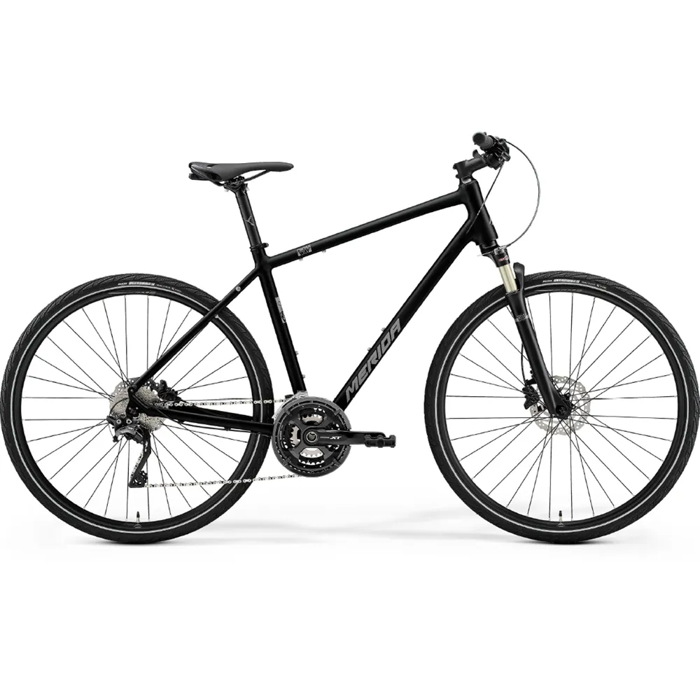 uPRISE Bikes Merida Crossway 100 Hybrid Bike - Black/Silver | Price match, 365 day return s, 18-Month Warranty, Finance Available & Free UK Delivery