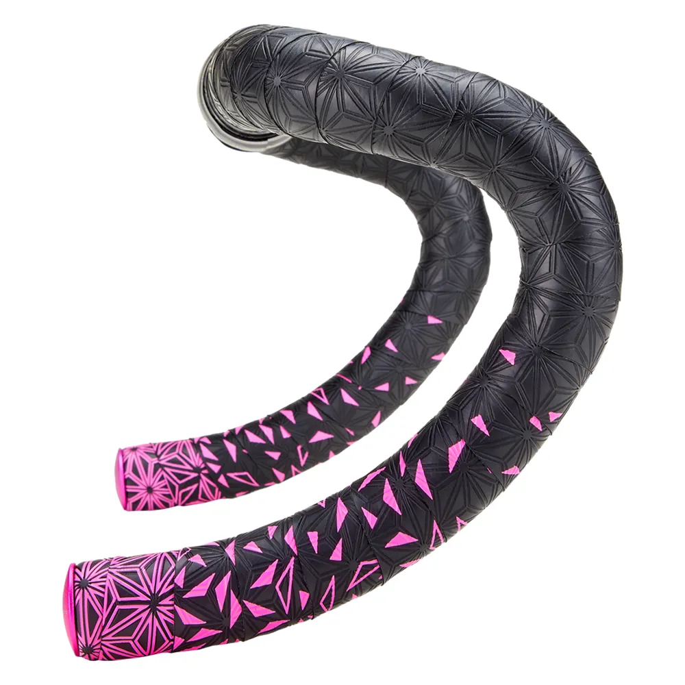 uPRISE Bikes Supacaz Super Sticky Kush Star Fade Bar Tape - Neon Pink/Ano Pink Plugs | Price match, 365 day return s, 18-Month Warranty, Finance Available & Free UK Delivery