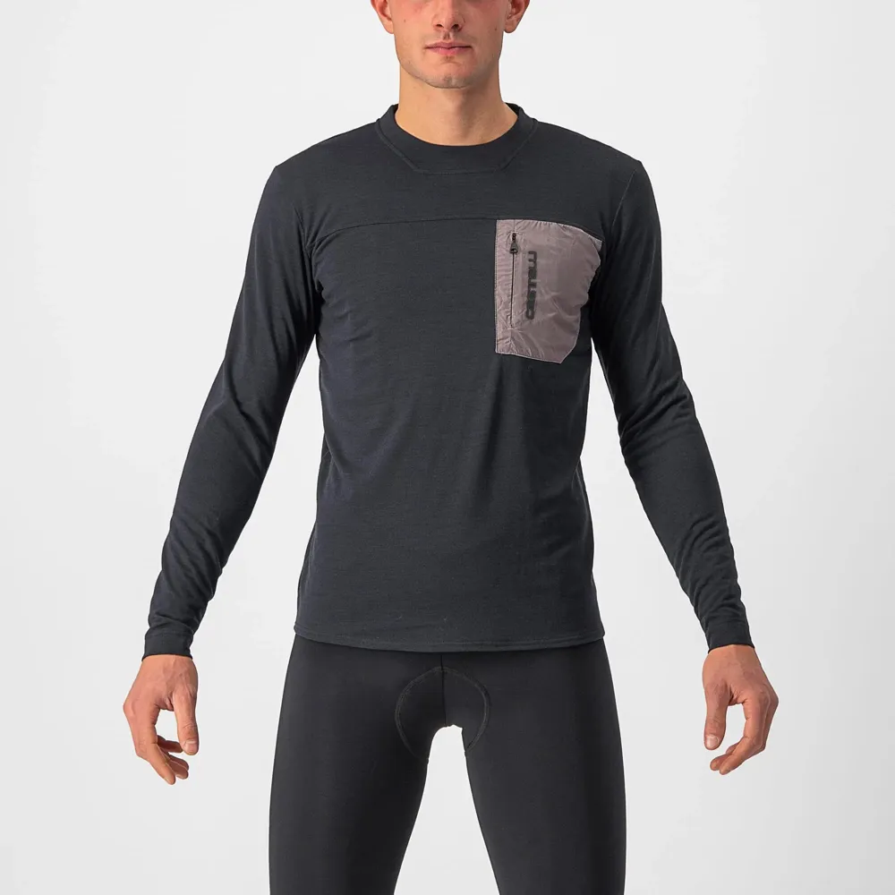 uPRISE Bikes Castelli Unlimited Merino Long Sleeve Men's T-Shirt - Black/Nickel Grey | Price match, 365 day return s, 18-Month Warranty, Finance Available & Free UK Delivery