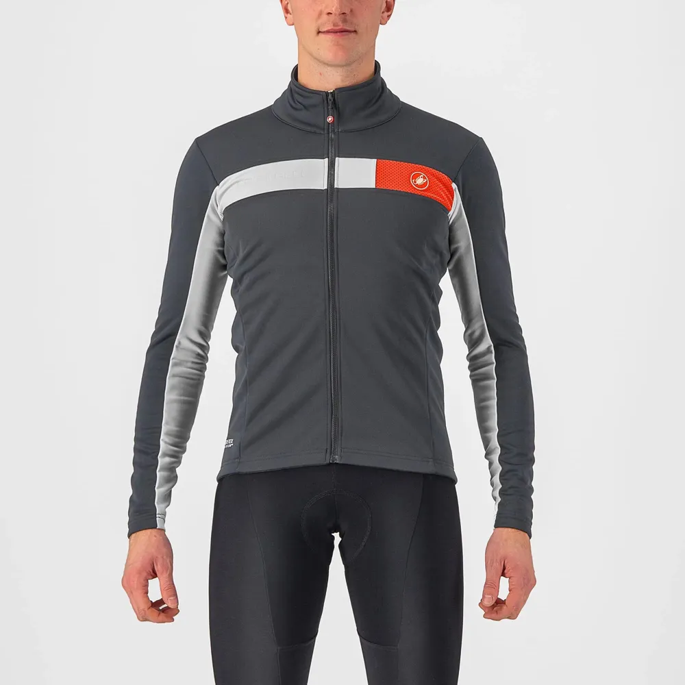 uPRISE Bikes Castelli Mortirolo 6S Men's Jacket - Dark Grey/Silver Grey/Red Reflex | Price match, 365 day return s, 18-Month Warranty, Finance Available & Free UK Delivery