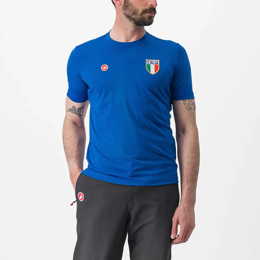 uPRISE Bikes Castelli Italia Merino Men's T-Shirt - Azzurro Italia | Price match, 365 day return s, 18-Month Warranty, Finance Available & Free UK Delivery