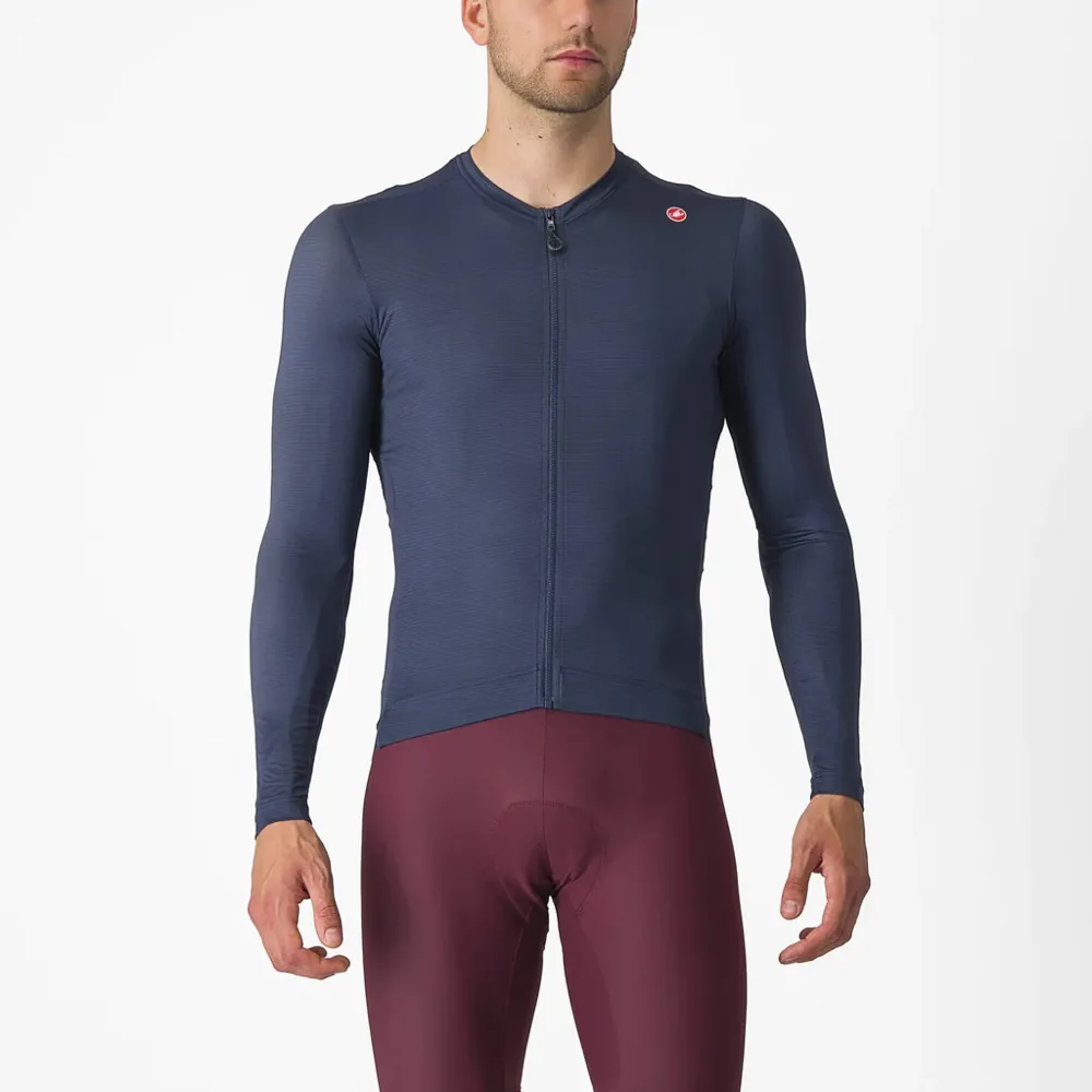 uPRISE Bikes Castelli Espresso Men's Long Sleeve Jersey - Belgian Blue/Silver Moon | Price match, 365 day return s, 18-Month Warranty, Finance Available & Free UK Delivery