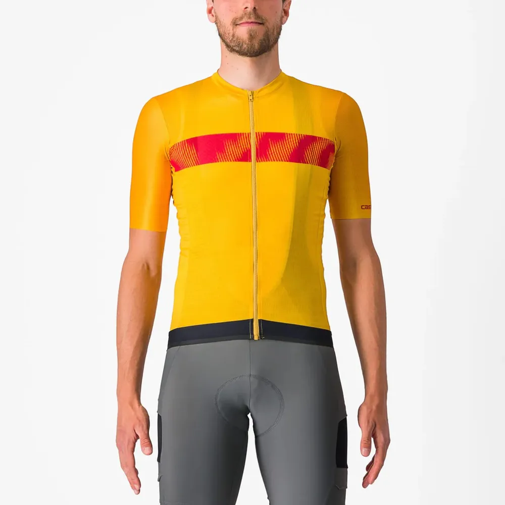uPRISE Bikes Castelli Unlimited Endurance Men's Short Sleeve Jersey - Goldenrod/Rich Red | Price match, 365 day return s, 18-Month Warranty, Finance Available & Free UK Delivery