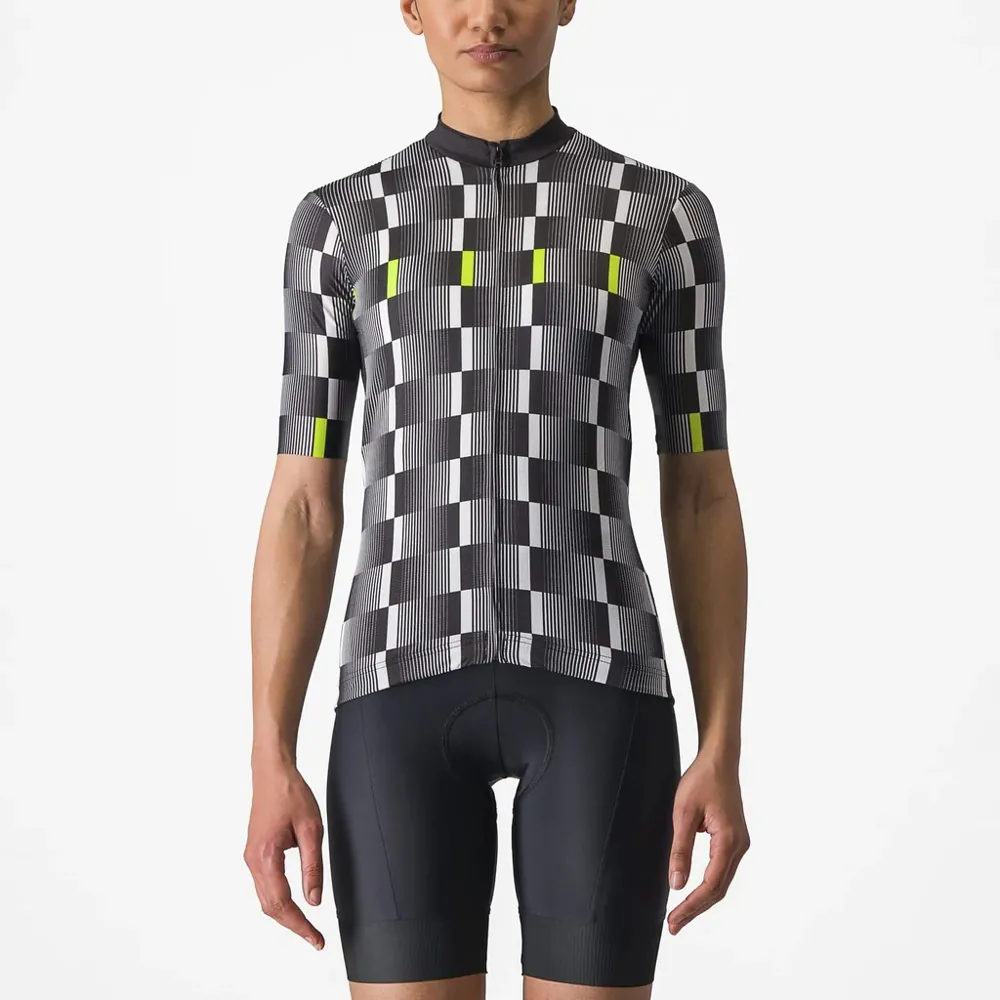 uPRISE Bikes Castelli Dimensione Women's Short Sleeve Jersey - Black/White/Electric Lime | Price match, 365 day return s, 18-Month Warranty, Finance Available & Free UK Delivery