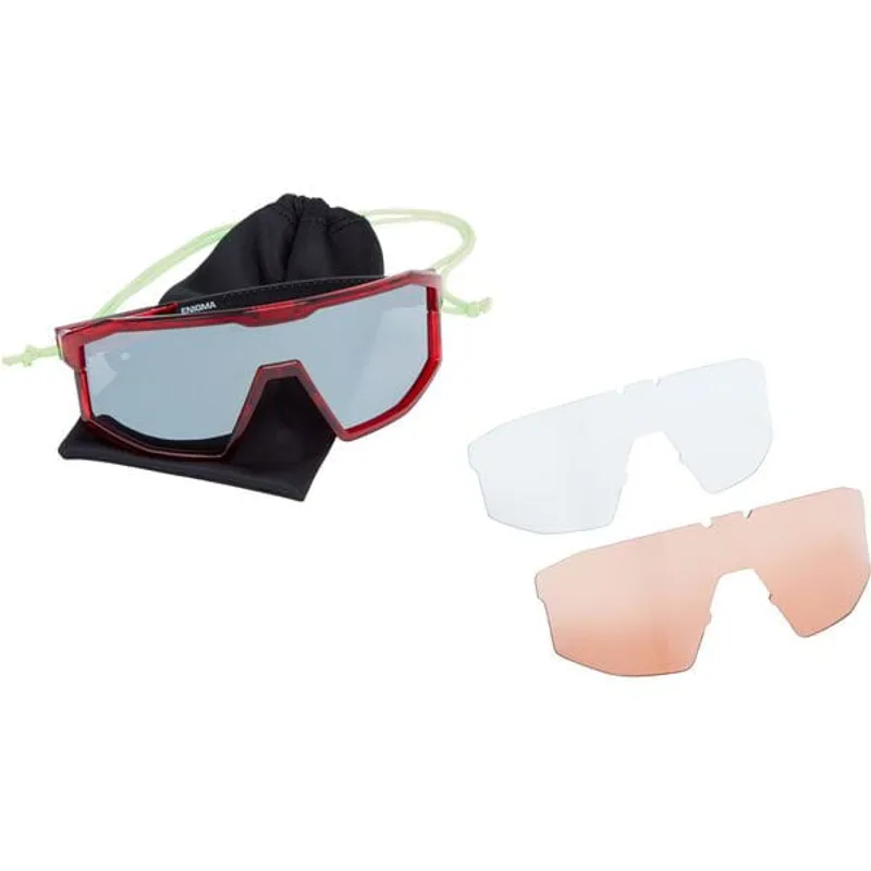 Madison Enigma Sunglasses Crystal Red - Black Mirror/Amber/Clear Lens Pack-5