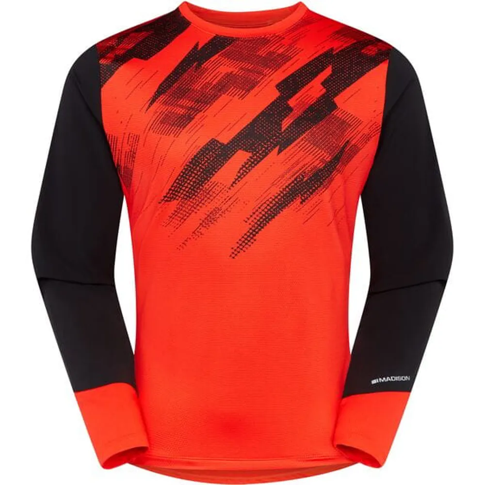 uPRISE Bikes Madison Flux Trail Men's Long Sleeve Jersey - Magma Red/Black | Price match, 365 day return s, 18-Month Warranty, Finance Available & Free UK Delivery