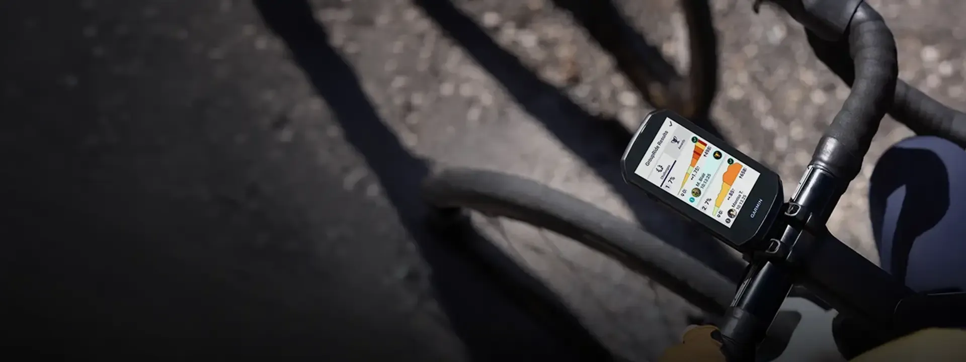 Garmin Edge cycle computer displaying ride information on a road bike's handlebar