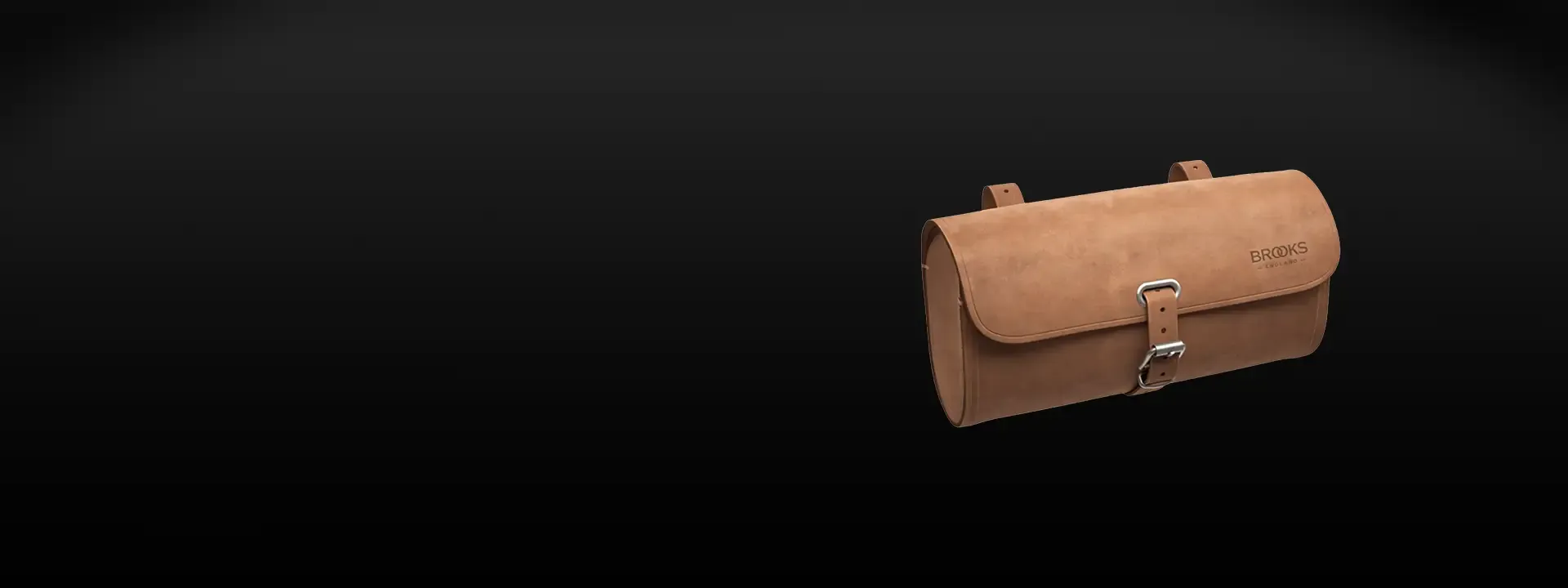 Tan leather Brooks saddle bag with buckle fastening