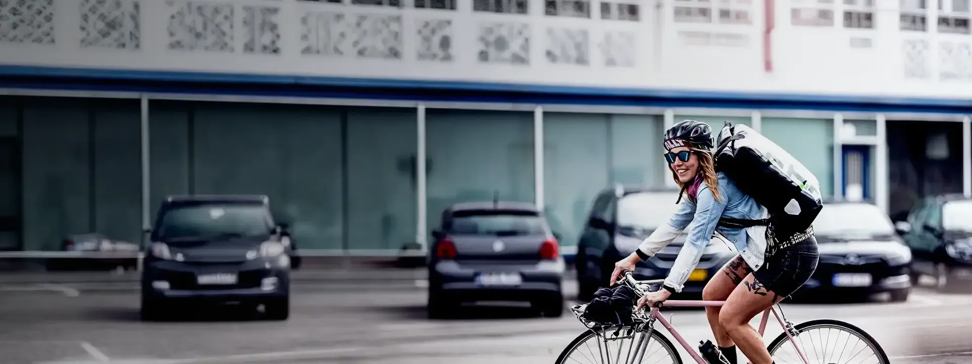 Urban cyclist carrying a large courier-style messenger bag