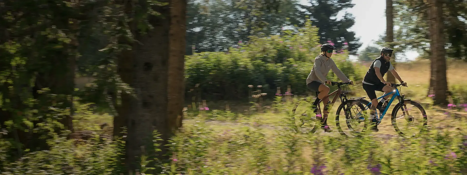 Riders with a Cube bike in the countryside