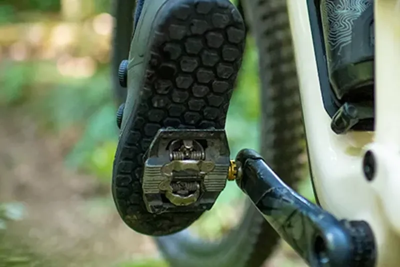 Clipless MTB pedals on a mountain bike