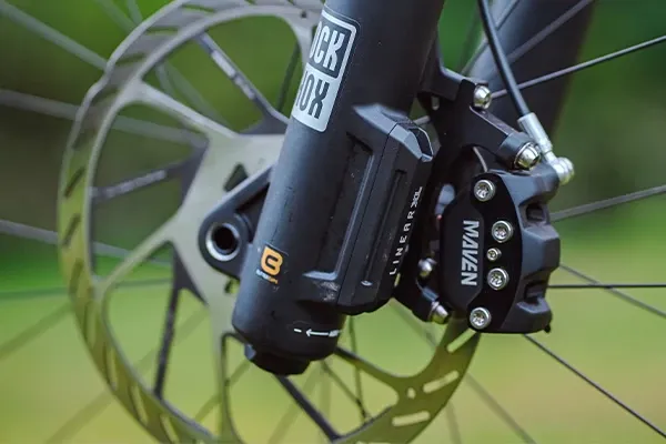 SRAM Maven front brake calliper on RockShox Zeb fork