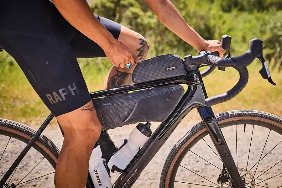 Frame bag and tool storage fitted to Trek gravel bike