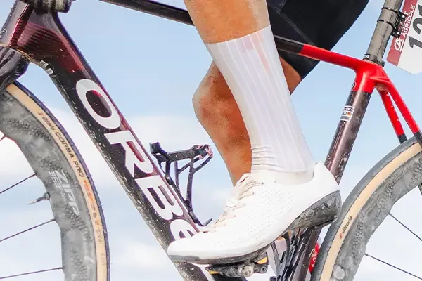 Aero cycling socks on a pro road racer