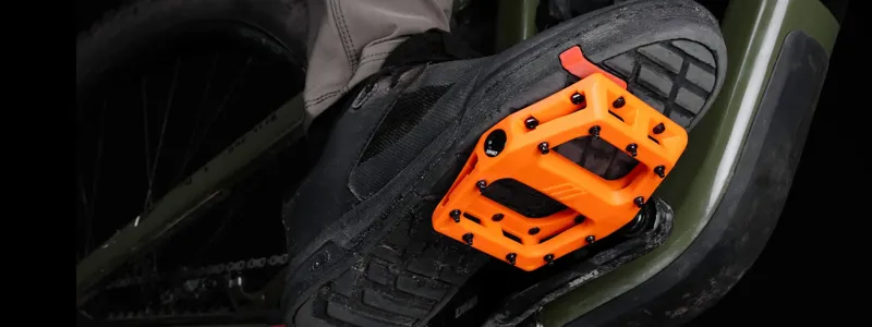 DMR flat MTB pedals on a mountain bike