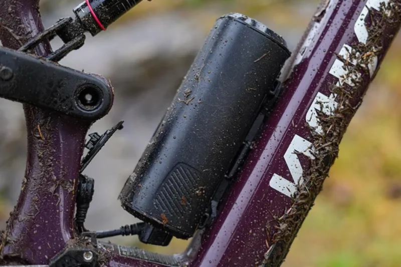Close-up of an eMTB battery on Specialized Levo 4