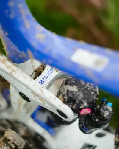 Maestro suspension linkage and rear shock on the Giant Trance Advanced E+