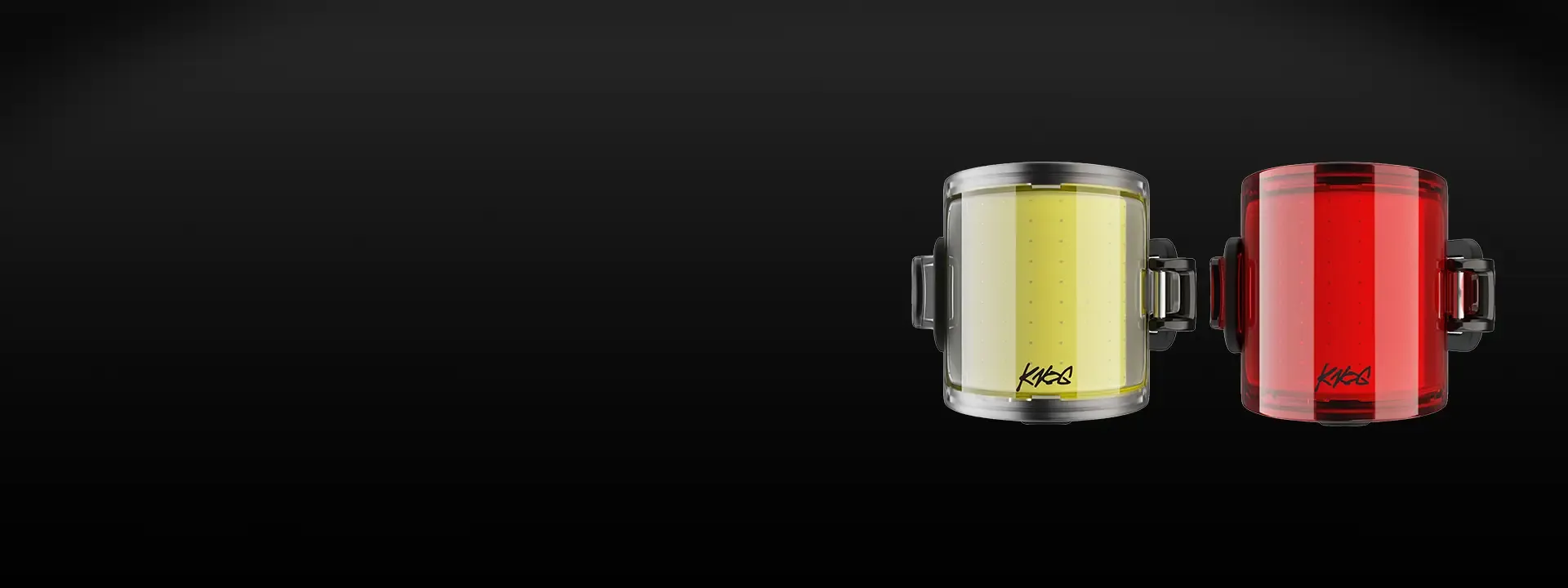 Knog front and rear bike lights shown against a black background
