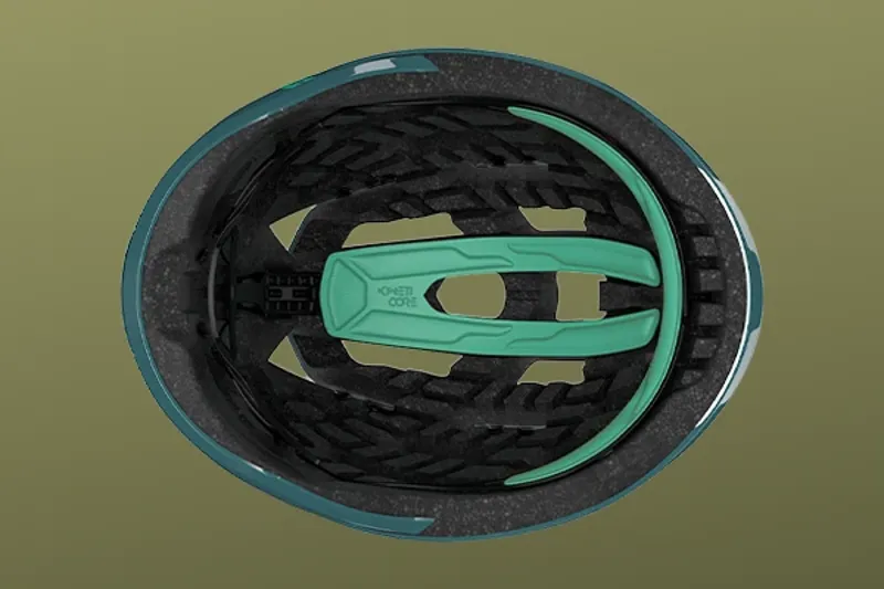 Close-up of a bike helmet shell and EPS liner